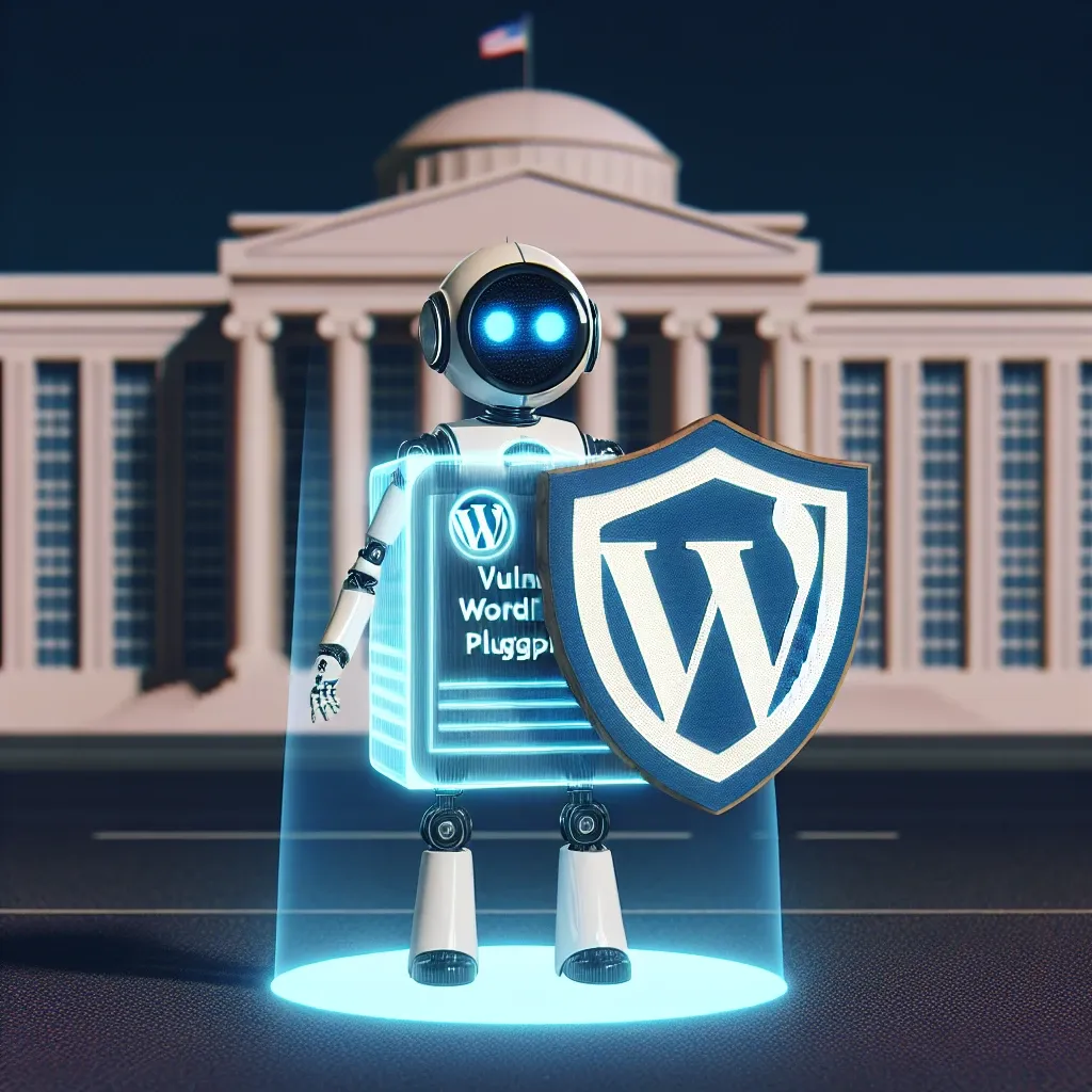 Alt text: "Ilustrasi AI yang digunakan untuk mengidentifikasi plugin WordPress rentan di website pemerintah, menyoroti pentingnya keamanan siber dalam pengelolaan situs resmi."