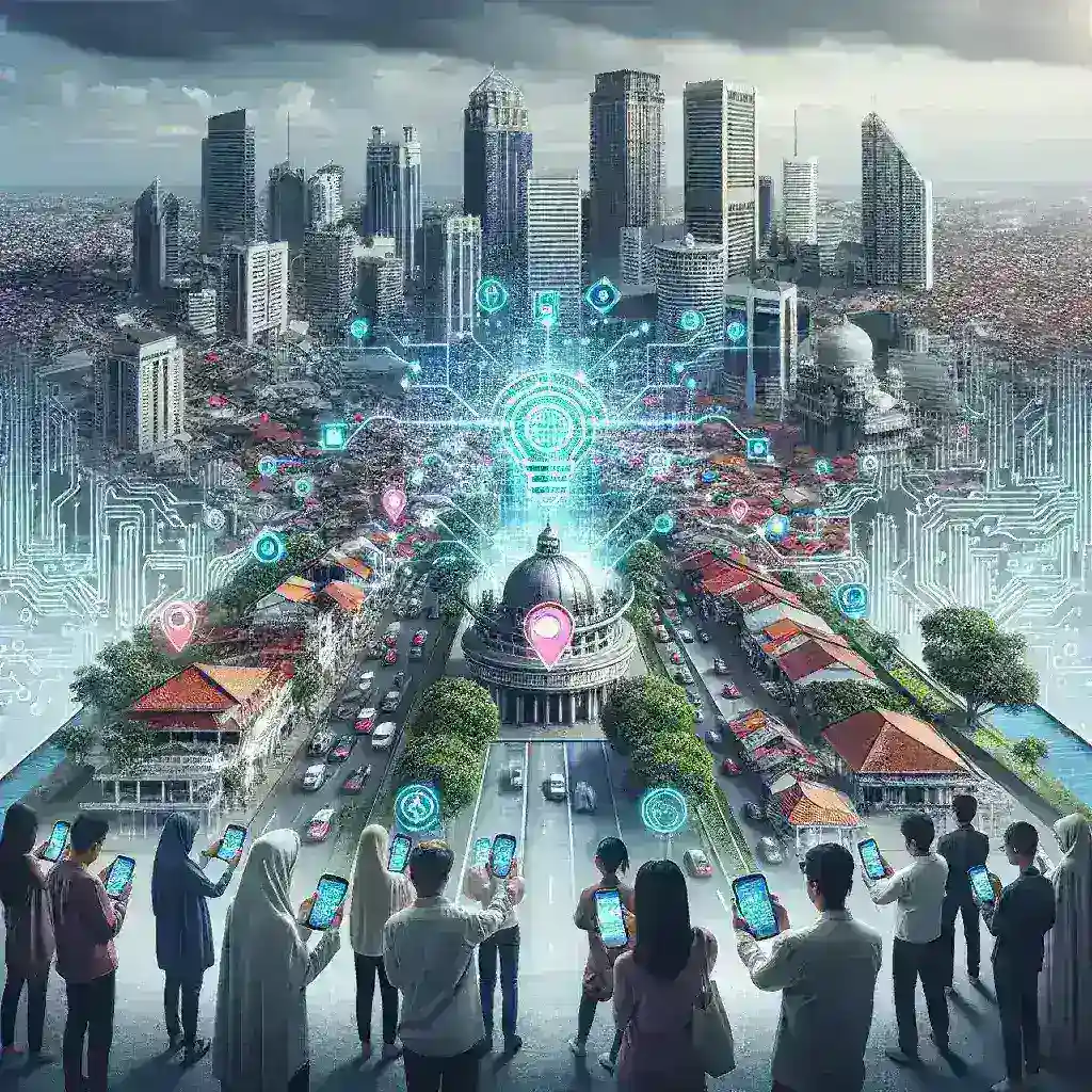 "Screenshot of the Kota Surabaya AI-based navigation app interface, showcasing real-time city navigation features and user-friendly maps."