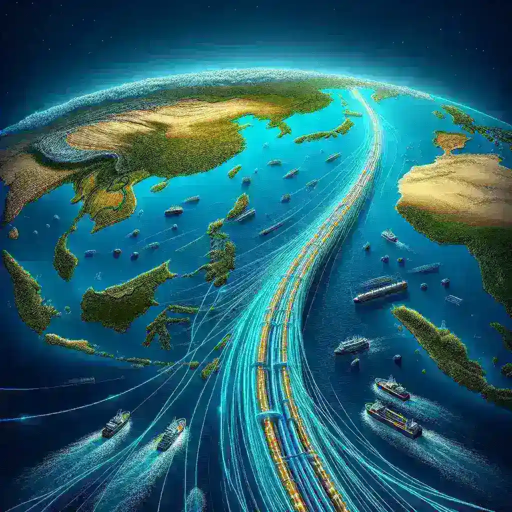 "Image illustrating Indonesia's new undersea cable project route from Papua to Guam, aiming to enhance international internet connectivity."